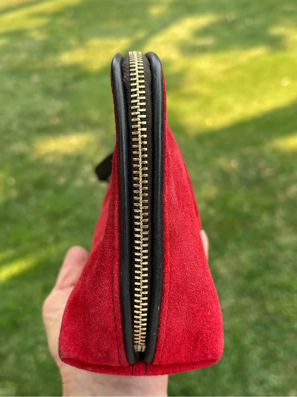 Vintage YSL Yves Saint Laurent Red Suede Cosmetic Makeup Bag Pouch Wristlet